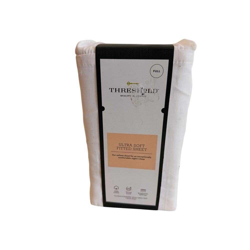 Threshold Ultra Soft Fitted Sheet FULL 100% Cotton 300 Thread Ct White